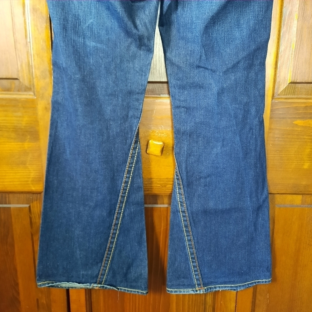 True Religion Joey Big T Twist Leg Flare Dark Wash Thick Stitch Flap Pockets 32 - Picture 11 of 14